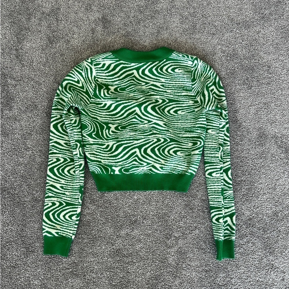 Pitaya Pretty Garbage Cropped Green Cardigan Size Medium - Picture 3 of 5